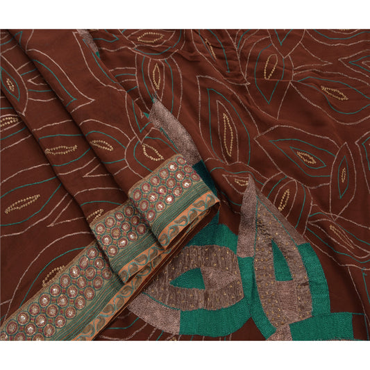 Sanskriti Vintage Dark Red Saree 100% Pure Georgette Silk Hand Beaded Sustainable Fabric Cultural Premium Sari