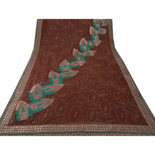 Sanskriti Vintage Dark Red Saree 100% Pure Georgette Silk Hand Beaded Sustainable Fabric Cultural Premium Sari