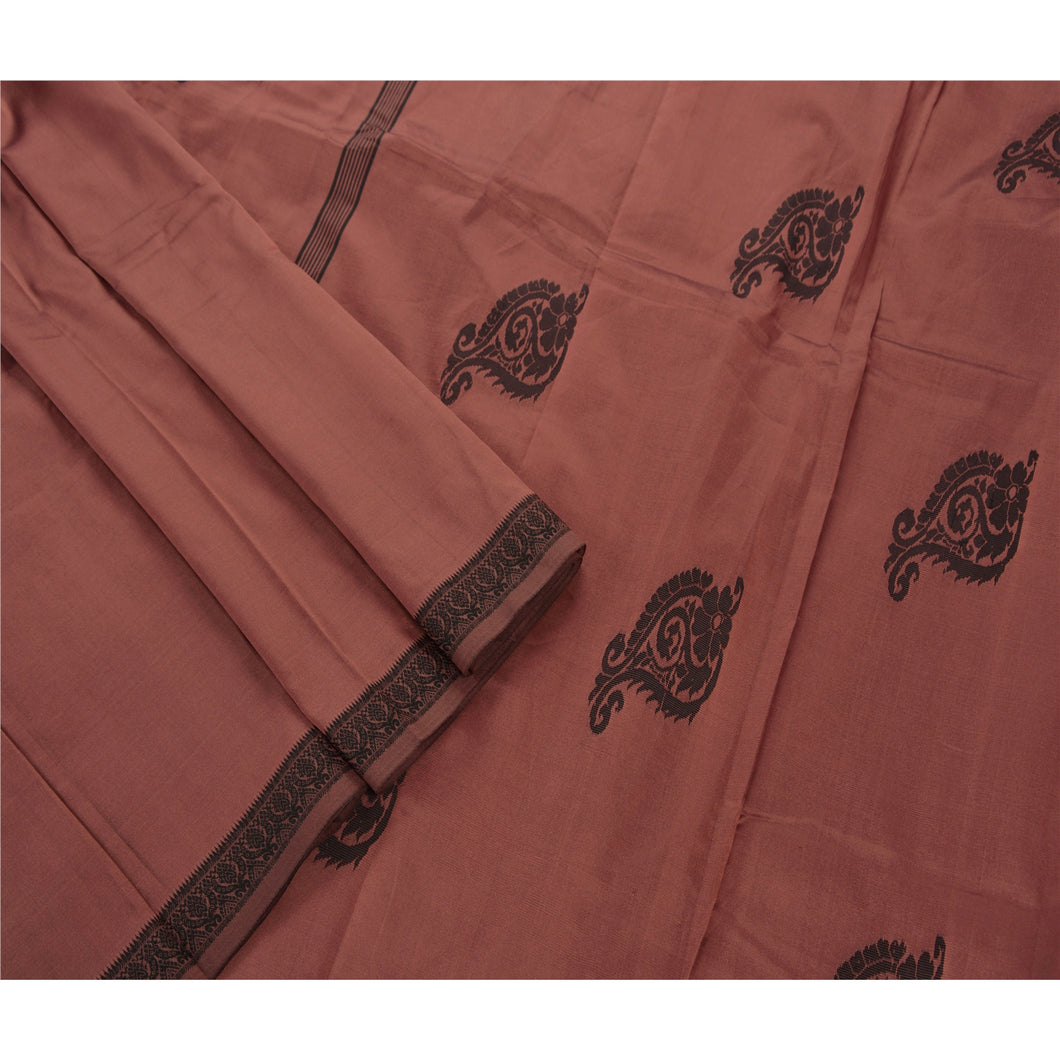 Sanskriti Vintage Indian Saree Art Silk Woven Brown Craft Fabric Premium Sari