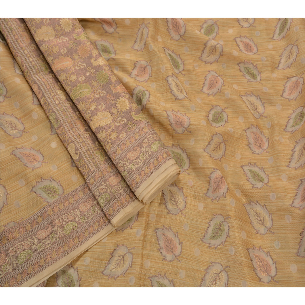 Sanskriti Vintage Indian Saree Art Silk Woven Cream Craft Fabric Premium Sari