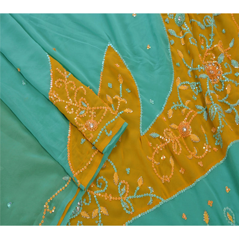 Sanskriti Vintage Indian Saree Georgette Hand Embroidery Sustainable Fabric Premium Sari