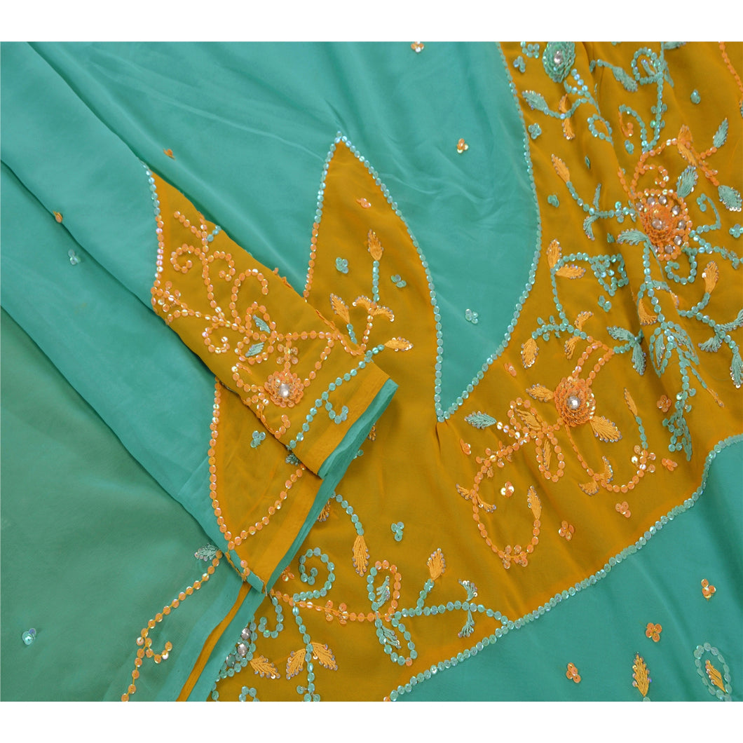 Antique Vintage Indian Saree Georgette Hand Embroidery Fabric Premium Sari