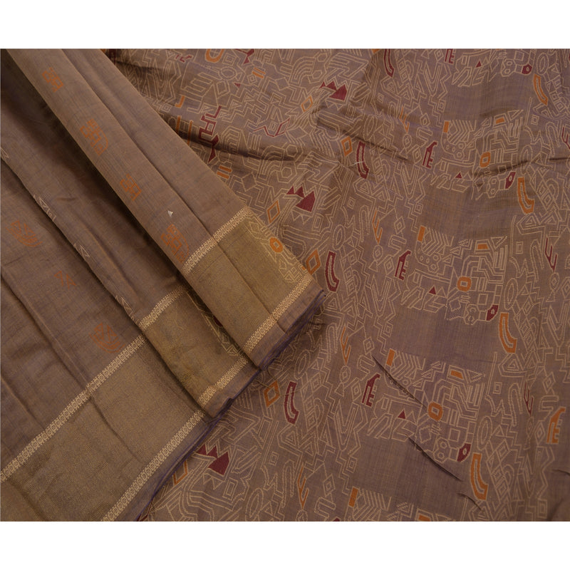Sanskriti Vintage indisk sari silkeblanding vævet brunt håndværk bæredygtigt stof premium sari