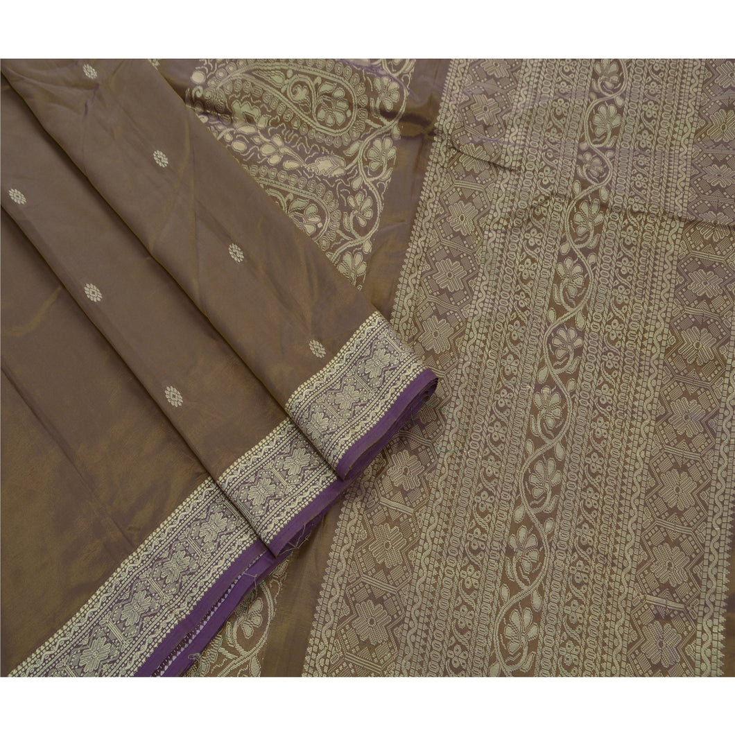 Sanskriti Vintage Indian Saree Art Silk Woven Craft Green Fabric Premium Sari