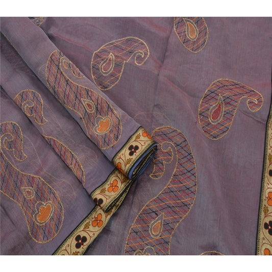 Sanskriti Vintage Antique Indian Saree Silk Blend Embroidery Sustainable Fabric Premium Sari