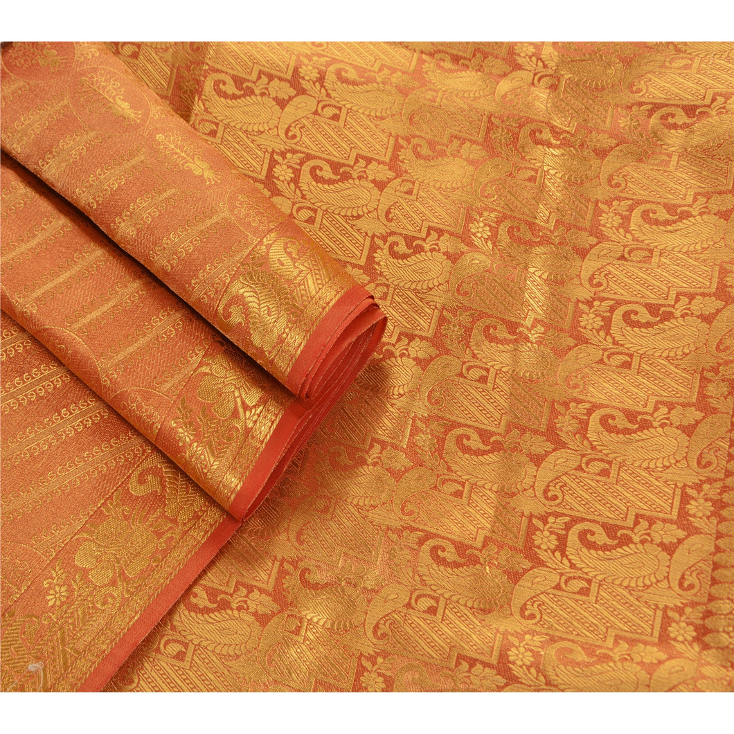 Antique Vintage Saree Art Silk Woven Red Fabric Premium Sari with Blouse Piece