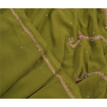Load image into Gallery viewer, Sanskriti Vintage Indian Saree Georgette Hand Beaded Craft Fabric Premium Green Sari
