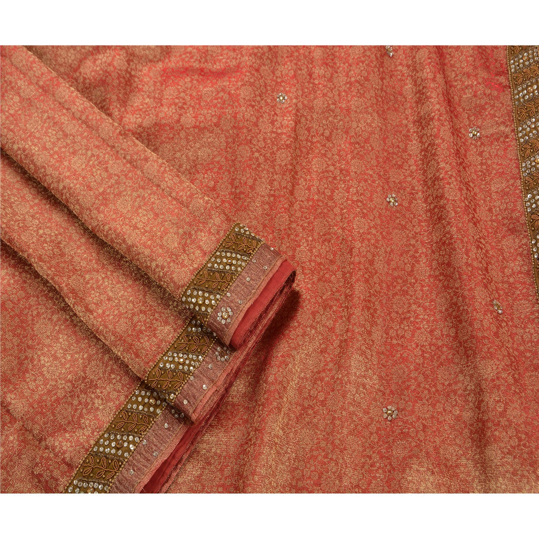 Sanskriti Vintage Saree Tissue Hand Beaded Woven Fabric Premium Ethnic Sari