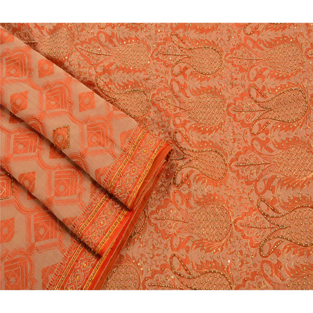 Vintage Saree Pure Organza Silk Hand Beaded Woven Fabric Ethnic Premium Sari