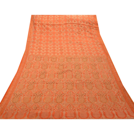 Sanskriti Vintage Saree Pure Organza Silk Hand Beaded Woven Sustainable Fabric Ethnic Premium Sari