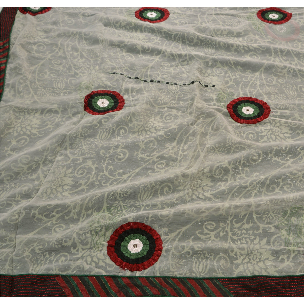 Sanskriti Vintage Saree Georgette Embroidered Woven Fabric Cultural Premium Sari