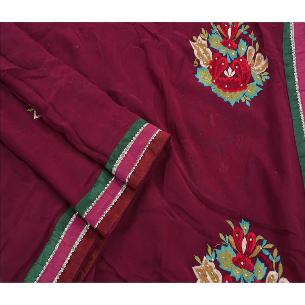 Antique Vintage Indian Saree Blend Georgette Hand Embroidery Fabric Premium Sari