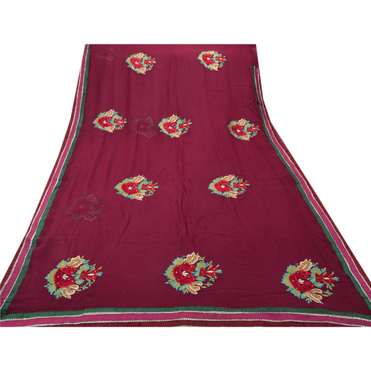 Sanskriti Vintage Indian Saree Blend Georgette Hand Embroidery Sustainable Fabric Premium Sari