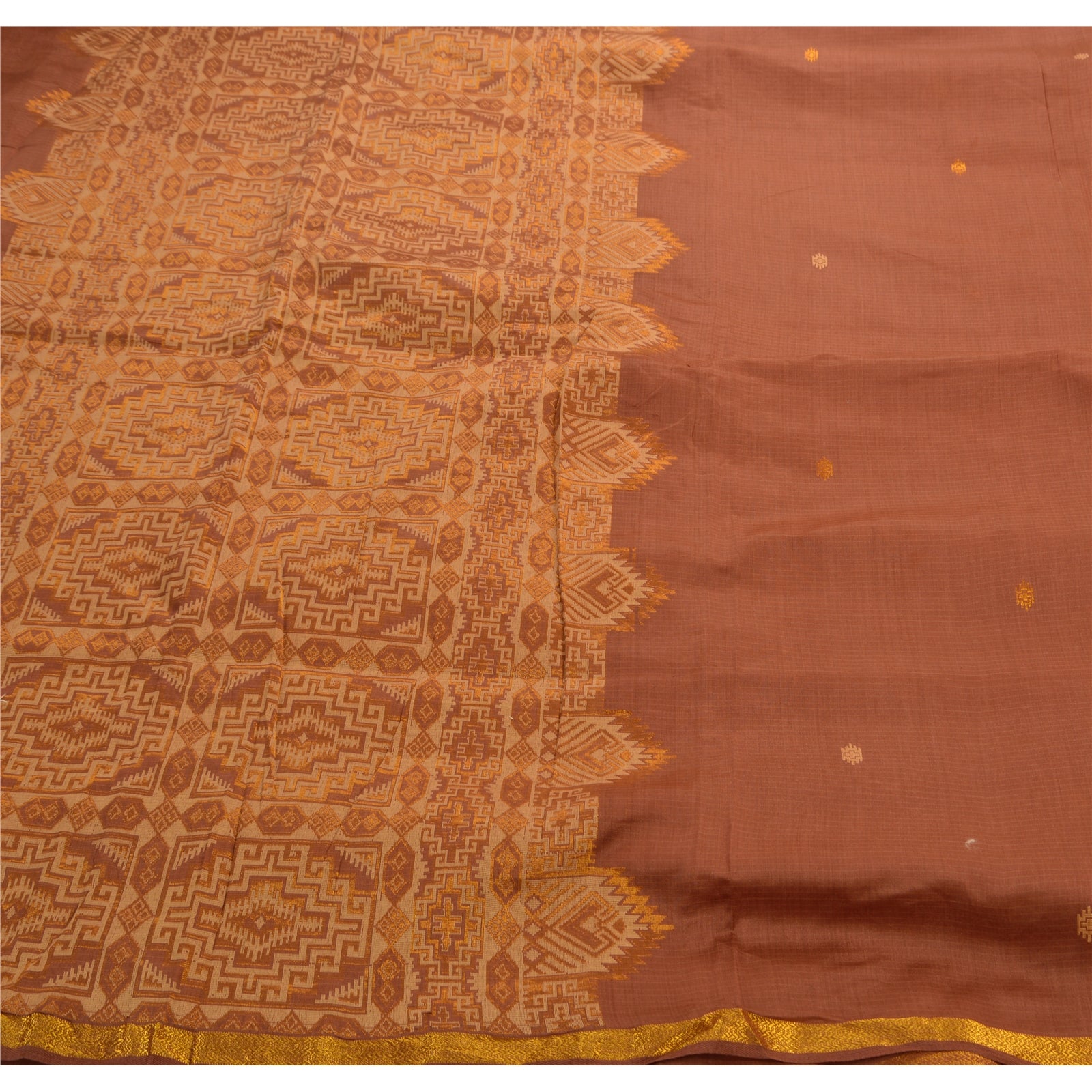 Sanskriti Vintage Indian Saree 100% Pure Cotton Woven Craft Sustainable Fabric Premium Sari