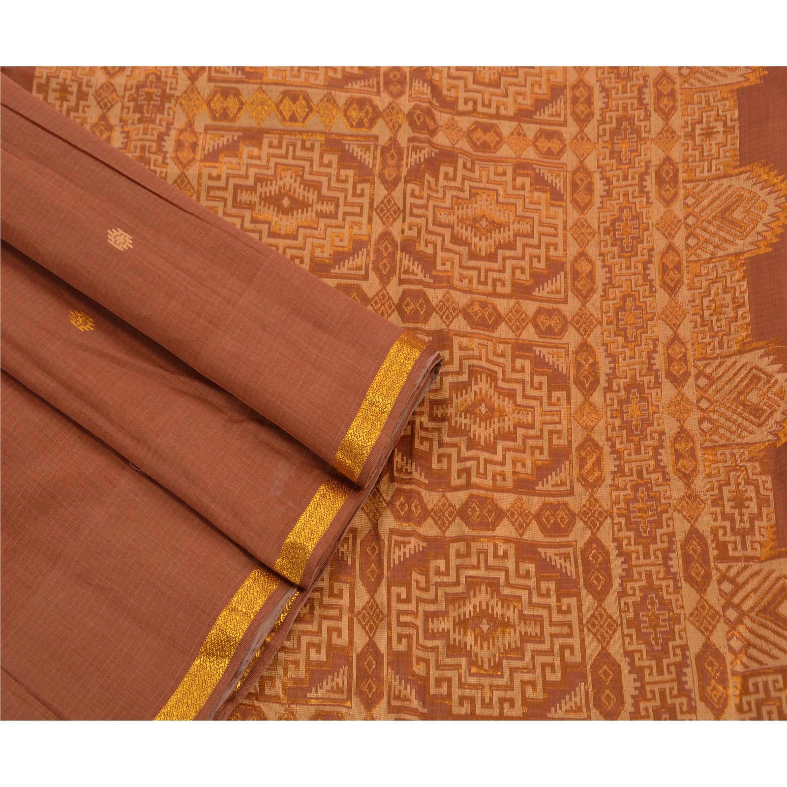 Sanskriti Vintage Indian Saree 100% Pure Cotton Woven Craft Sustainable Fabric Premium Sari