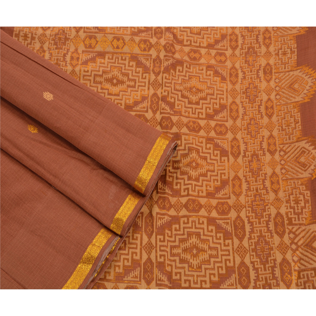 Sanskriti Vintage Indian Saree 100% Pure Cotton Woven Craft Fabric Premium Sari