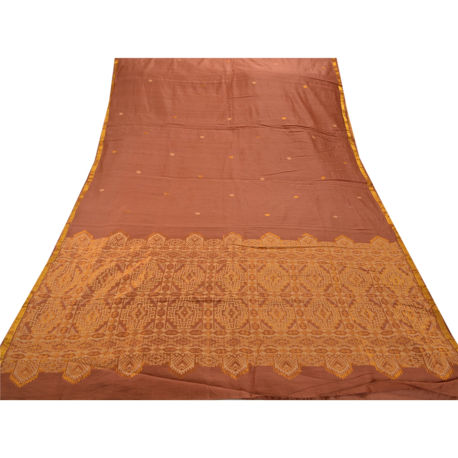 Sanskriti Vintage Indian Saree 100% Pure Cotton Woven Craft Sustainable Fabric Premium Sari