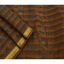 Load image into Gallery viewer, Sanskriti Vintage Indian Saree Art Silk Painted Brown Craft Fabric Paisley Sari

