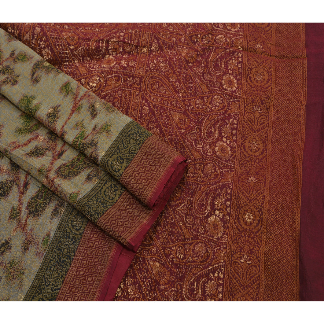Sanskriti Vintage Indian Saree Silk Blend Woven Craft Fabric Premium Sari
