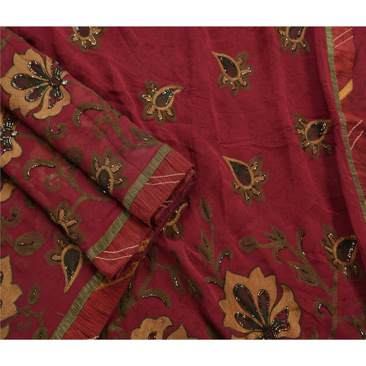 Sanskriti Vintage Indian Saree Blend Georgette Hand Beaded Sustainable Fabric Cultural Premium Sari