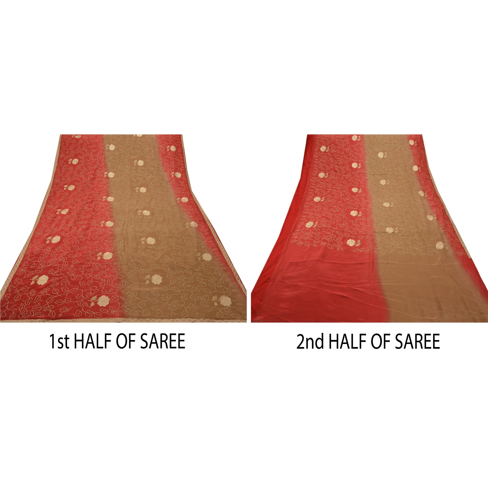 Sanskriti Vintage indisk sari 100% ren crepesilke broderet bæredygtigt stof etnisk premium sari