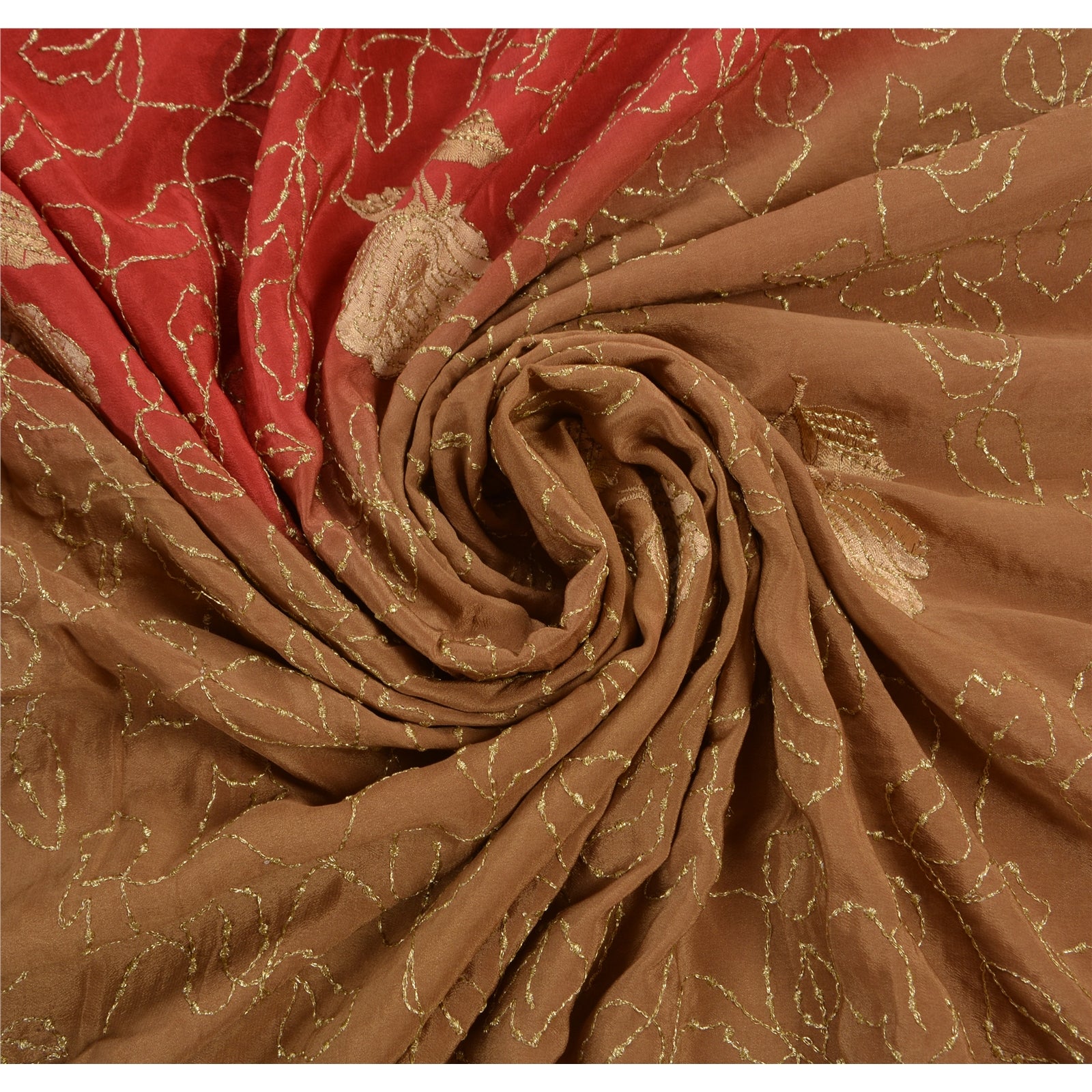 Sanskriti Vintage indisk sari 100% ren crepesilke broderet bæredygtigt stof etnisk premium sari