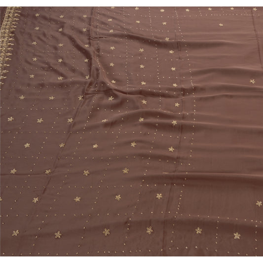 Sanskriti Vintage Indian Saree Crepe Silk Hand Beaded Sustainable Fabric Premium Ethnic Sari