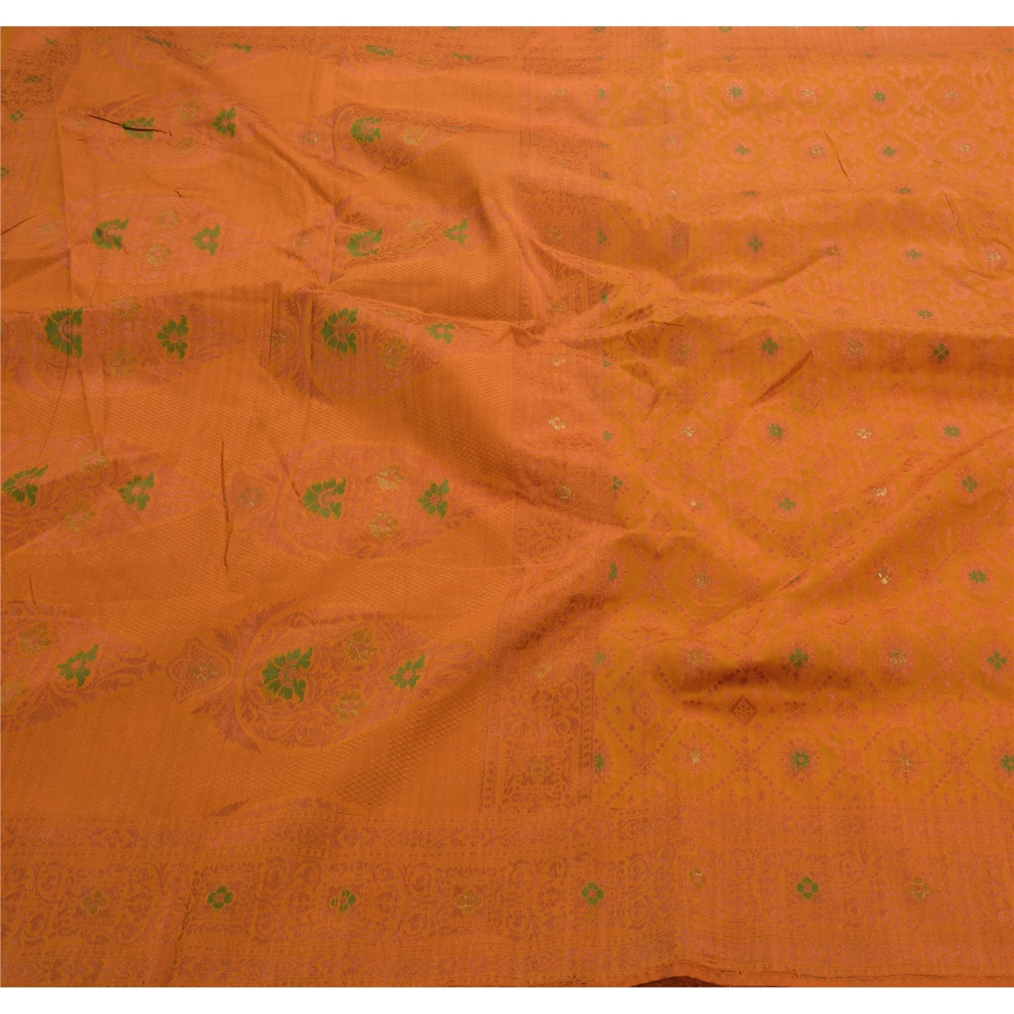 Sanskriti Vintage Indian Saree Art Silk Woven Orange Sustainable Fabric Premium Ethnic Sari