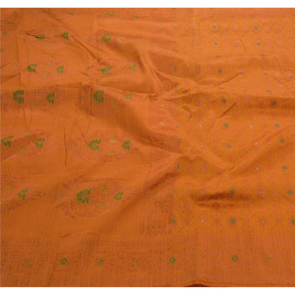 Sanskriti Vintage Indian Saree Art Silk Woven Orange Sustainable Fabric Premium Ethnic Sari