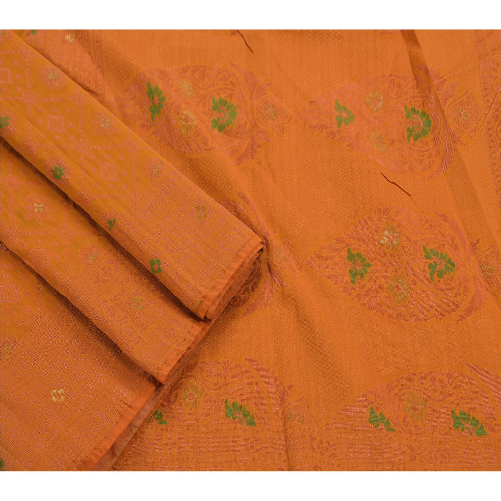 Sanskriti Vintage Indian Saree Art Silk Woven Orange Sustainable Fabric Premium Ethnic Sari