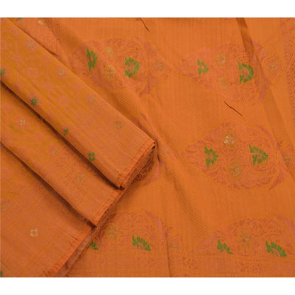 Sanskriti Vintage Indian Saree Art Silk Woven Orange Sustainable Fabric Premium Ethnic Sari