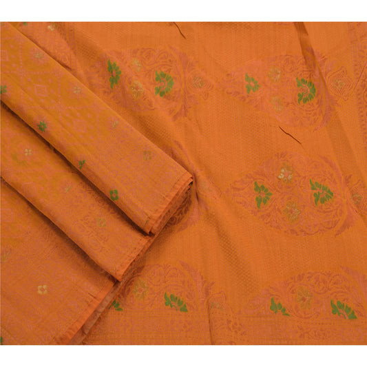 Sanskriti Vintage Indian Saree Art Silk Woven Orange Sustainable Fabric Premium Ethnic Sari