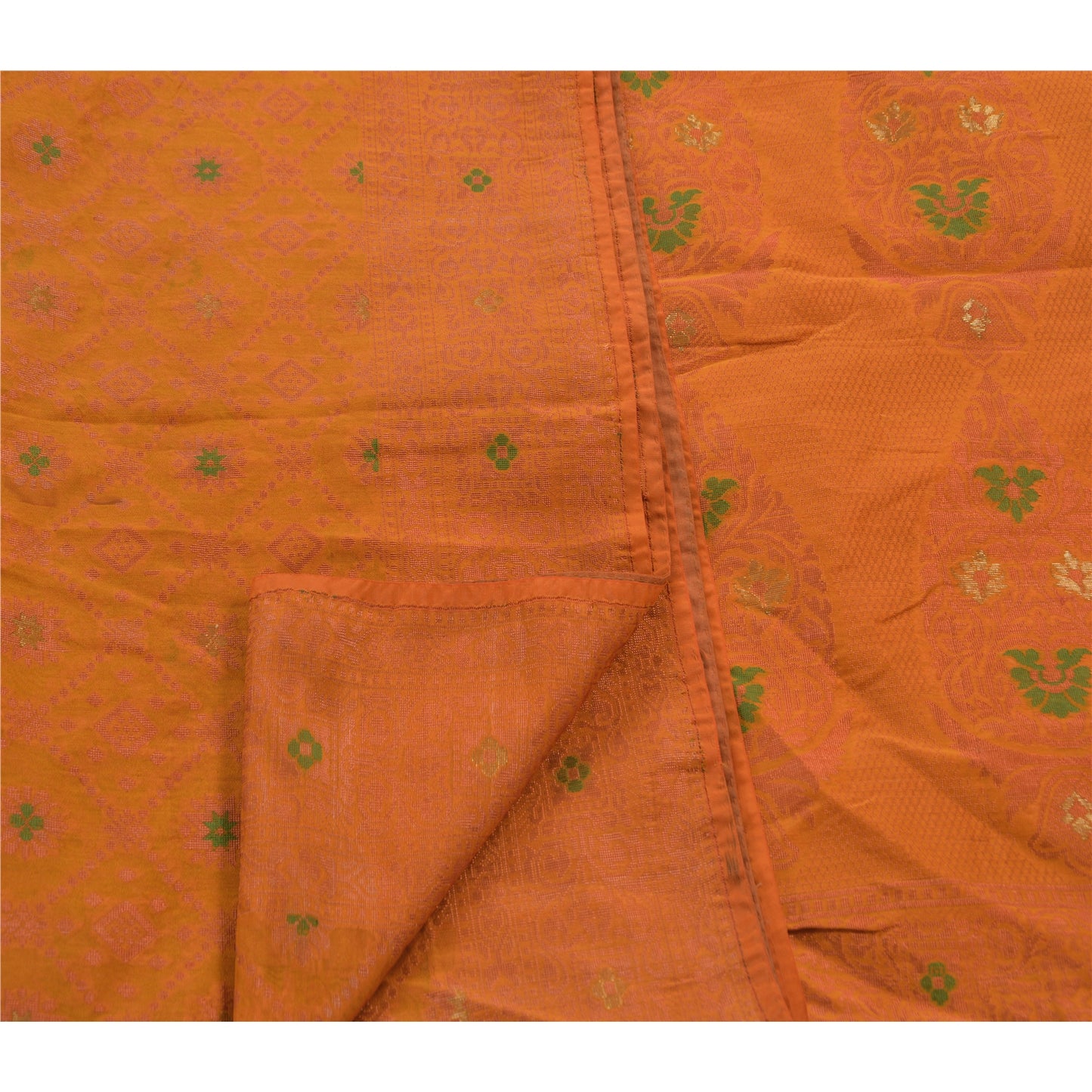 Sanskriti Vintage Indian Saree Art Silk Woven Orange Sustainable Fabric Premium Ethnic Sari