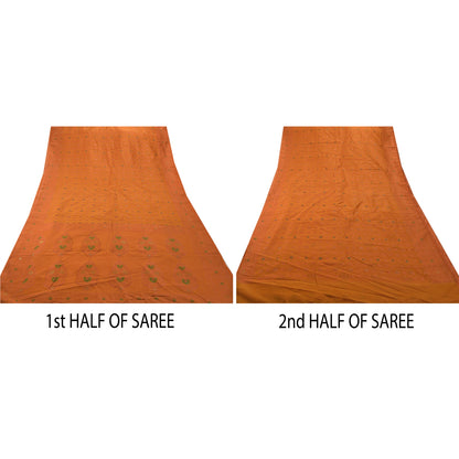 Sanskriti Vintage Indian Saree Art Silk Woven Orange Sustainable Fabric Premium Ethnic Sari