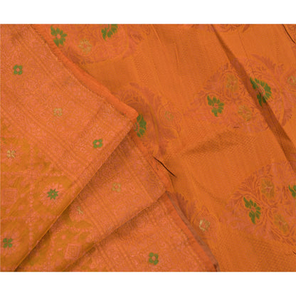 Sanskriti Vintage Indian Saree Art Silk Woven Orange Sustainable Fabric Premium Ethnic Sari