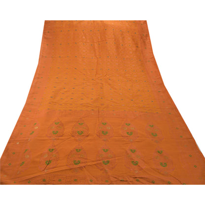 Sanskriti Vintage Indian Saree Art Silk Woven Orange Sustainable Fabric Premium Ethnic Sari