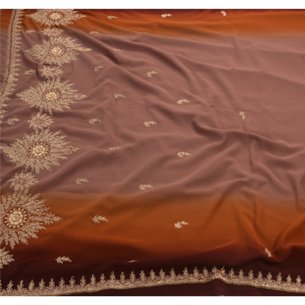 Indian Saree Georgette Hand Beaded Craft Fabric Premium Sari