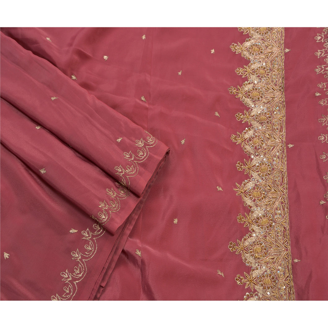 Sanskriti Vintage Pink Indian Saree Art Silk Hand Beaded Craft Fabric Premium Sari