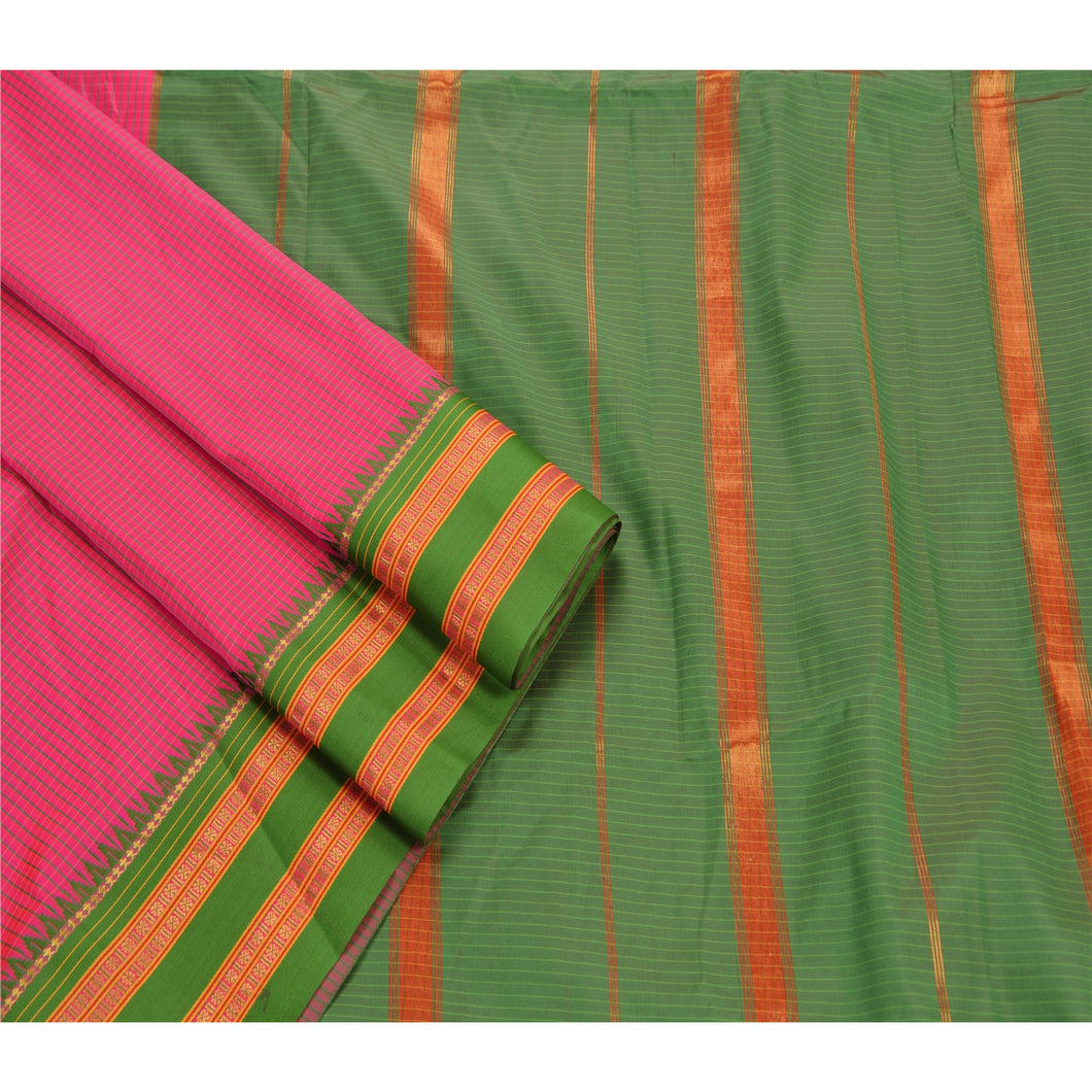 Sanskriti Vintage Indian Saree Art Silk Woven Pink Craft Fabric Premium Sari