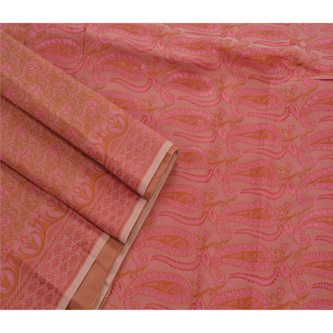 Indian Saree Art Silk Woven Pink Craft Fabric Premium Sari