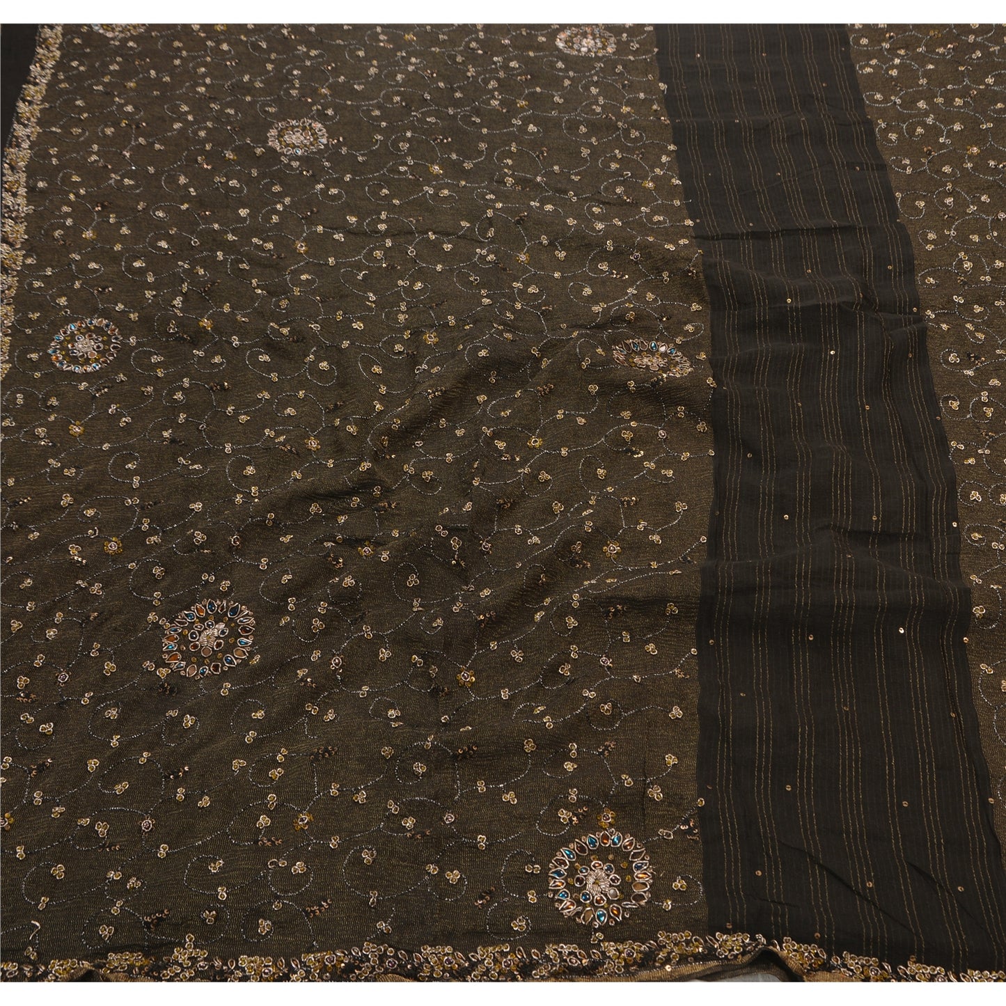 Sanskriti Vintage Antique Vintage Saree Georgette Hand Embroidery Woven Craft Sustainable Fabric Premium Sari