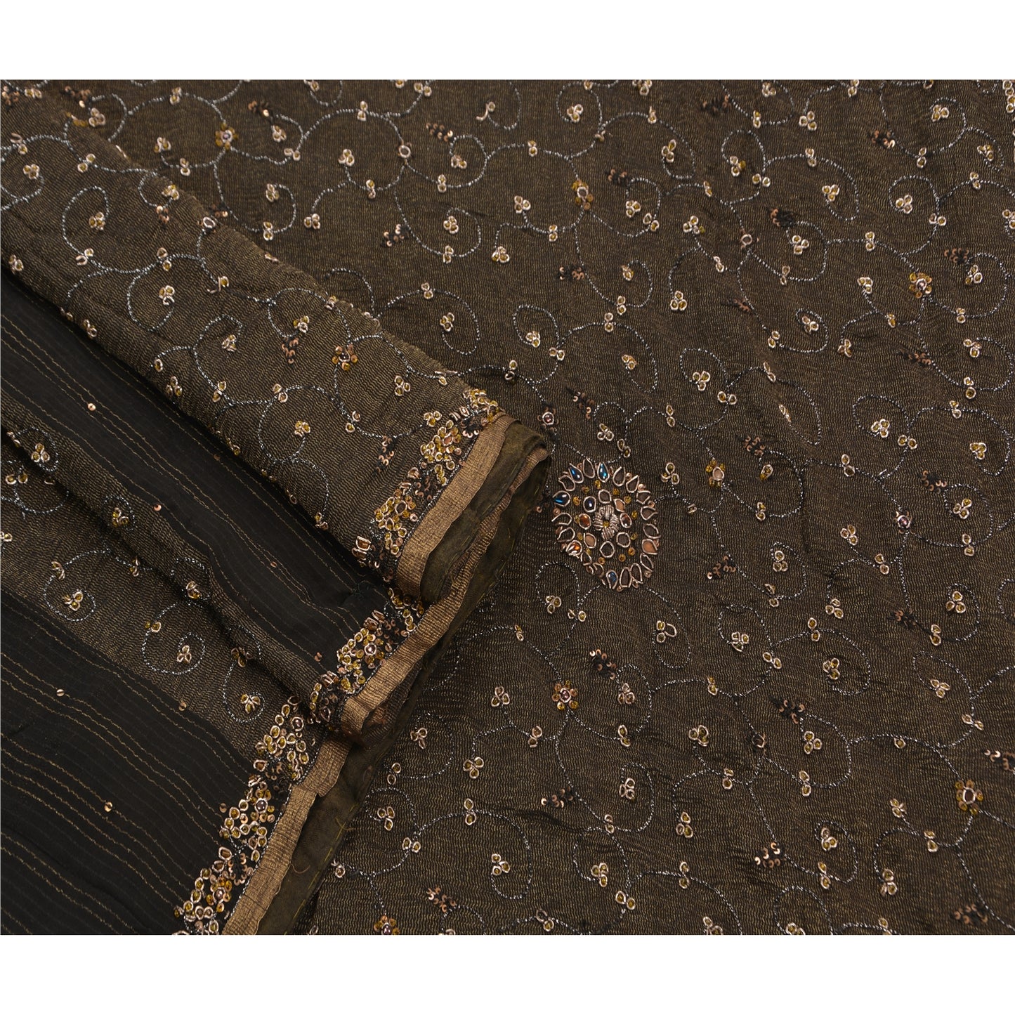 Sanskriti Vintage Antique Vintage Saree Georgette Hand Embroidery Woven Craft Sustainable Fabric Premium Sari