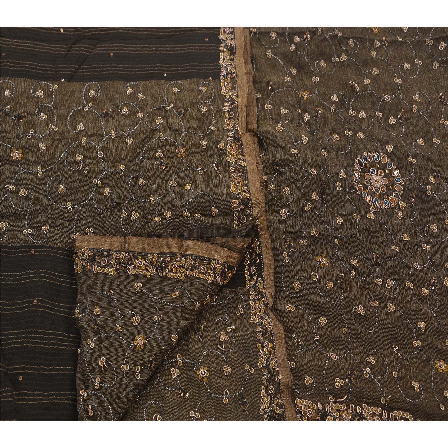 Sanskriti Vintage Antique Vintage Saree Georgette Hand Embroidery Woven Craft Sustainable Fabric Premium Sari