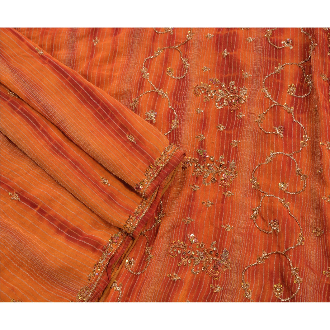 Antique Vintage Saree Georgette Hand Embroidery Fabric Premium Leheria Sari