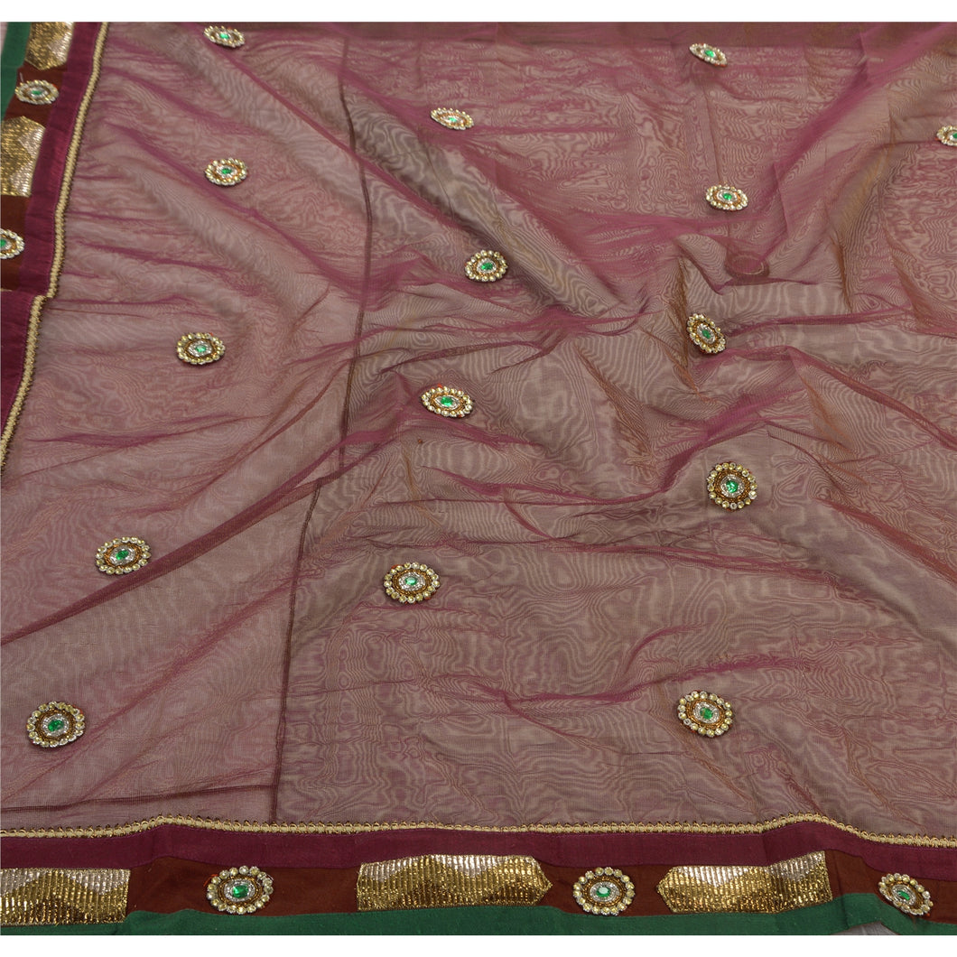Sanskriti Antique Vintage Saree Net Mesh Hand Embroidery Fabric Premium Sari