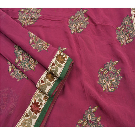 Sanskriti Vintage Saree Blend Georgette Hand Embroidery Pink Sustainable Fabric Premium Sari