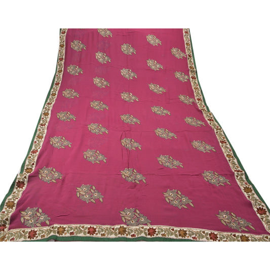Sanskriti Vintage Saree Blend Georgette Hand Embroidery Pink Sustainable Fabric Premium Sari
