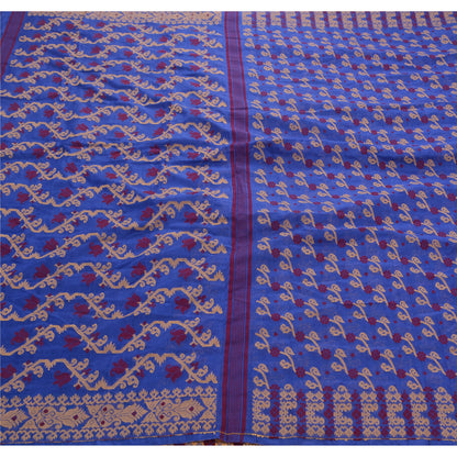 Sanskriti Vintage Indisk Sari Kunstsilke Vævet Blå Bæredygtigt Stof Premium Sari