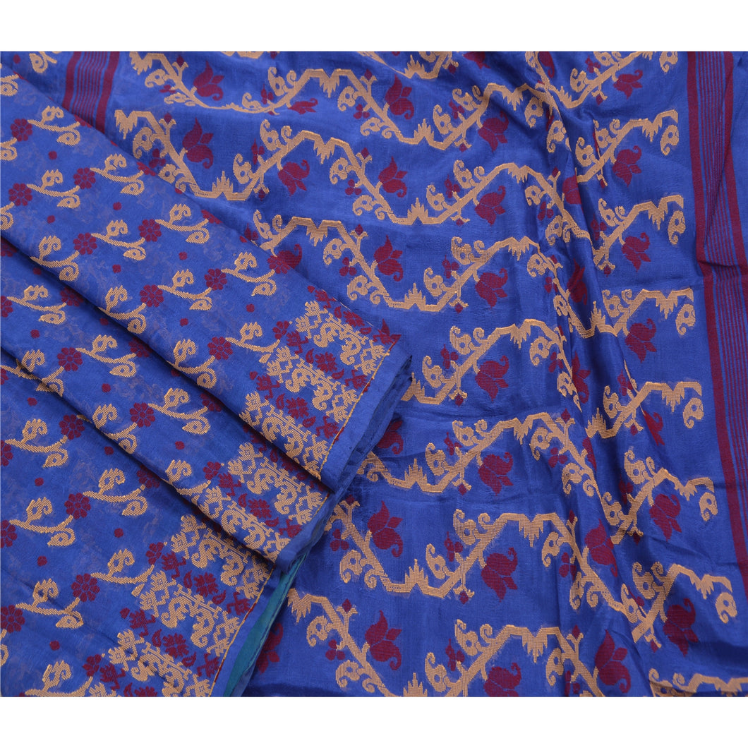 Sanskriti Vintage Indian Saree Art Silk Woven Blue Fabric Premium Sari