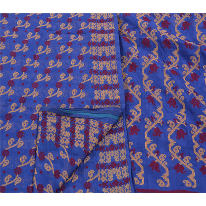 Sanskriti Vintage Indisk Sari Kunstsilke Vævet Blå Bæredygtigt Stof Premium Sari